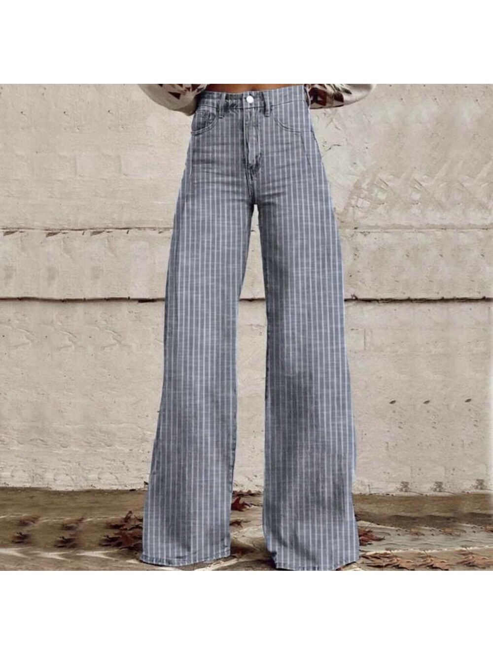 Striped Denim Jeans Size M Wide Leg High Rise New In Original Packaging RRP $28